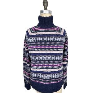 J. Crew Women's Mock Neck Sweater M Fair Isle Winter Holiday Pullover Soft Wool